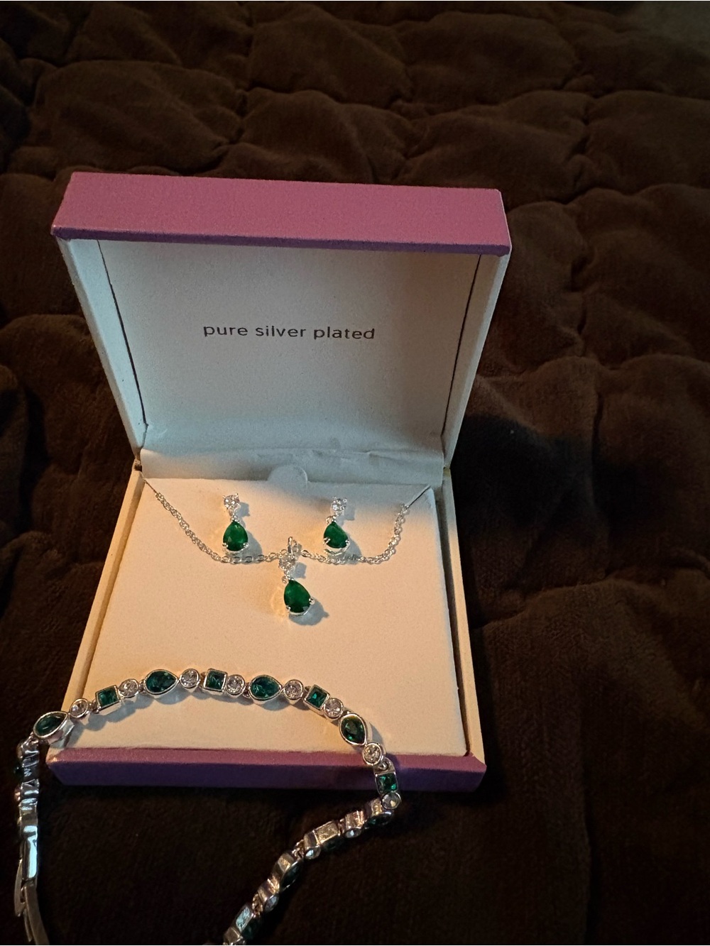 JCPenney Silver-Plated Necklace & Earring Set with Green Stones
